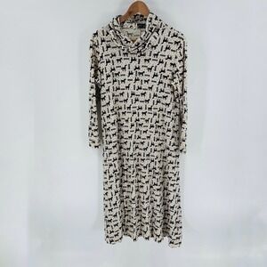 Vintage Cowgirl Long Sleeve Midi Dress Horse Print Dress Size L Whimsical Fall
